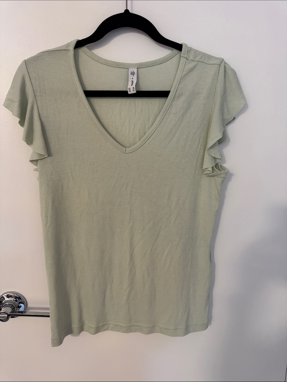 Only Light Green V-Neck Ruffle Sleeve Tee